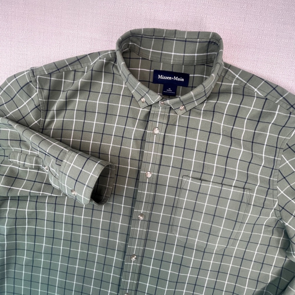 Mizzen+Main Button Down Shirt Mens XL Green Plaid Performance Classic 1WS-1341